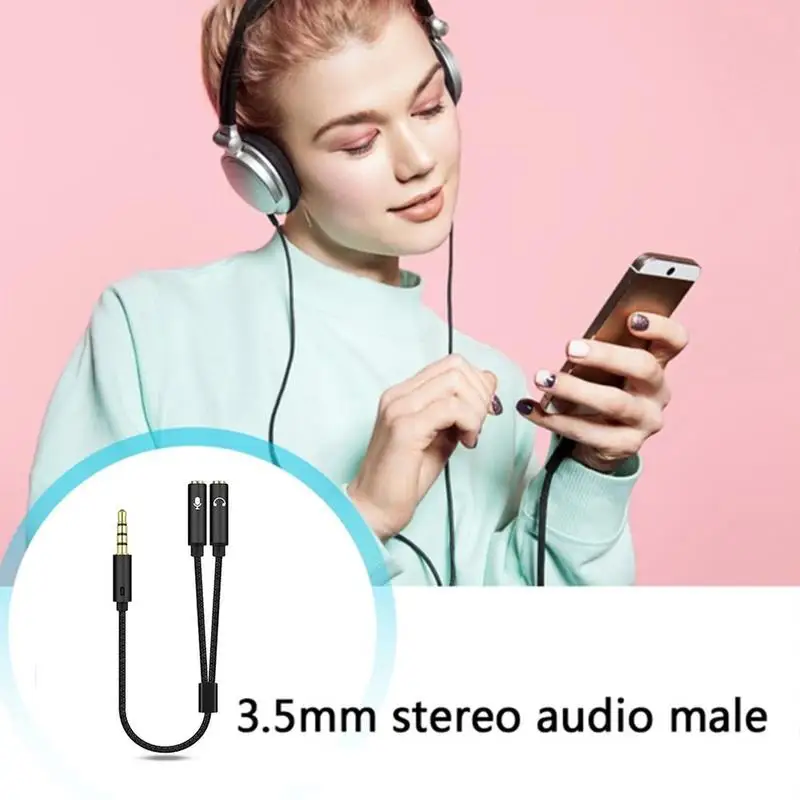1Pcs 3.5mm Audio Splitter Cable AUX Cable 3.5mm Jack To Male Mic Audio Splitter Stereo Female 2 Supplies Cable Headset Y Ad