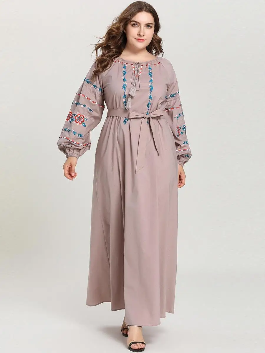 Kaftan abaya винтажное платье с длинными рукавами и вышивкой женское мусульмане арабы jilbaw Robe с круглым вырезом плюс размер свободное осеннее