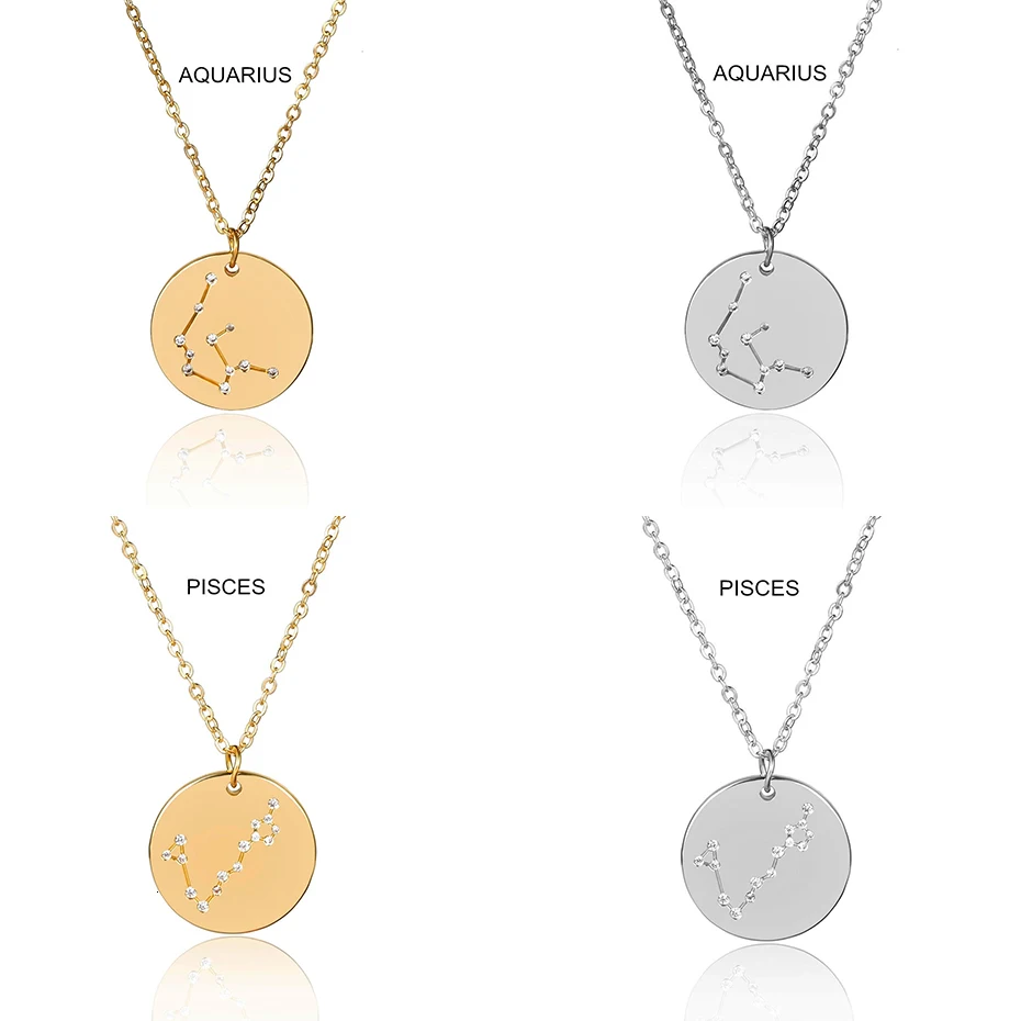 Ingemark 12 Zodiac Constellations Pendant Choker Necklace Birthday Gift Personalized Crystal Leo Libra Women Long Chain Necklace
