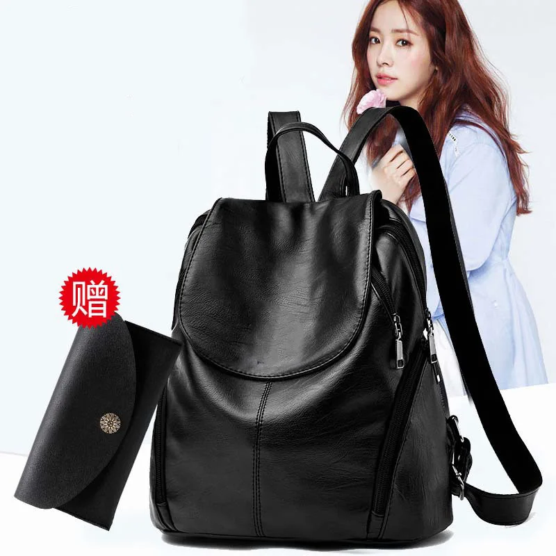 

2019 New Shoulder bags Leisure Large Capacity Soft Leather Backpack Female Student