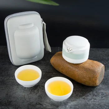 

3Pcs/Set Ceramic Tea Cup Set Portable Kung Fu Tea Pot with Bag for Office Home Travel LKS99