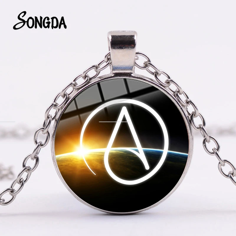 Горячая атеистка атеизм символ ожерелье посеребренное стекло кабошон кулон