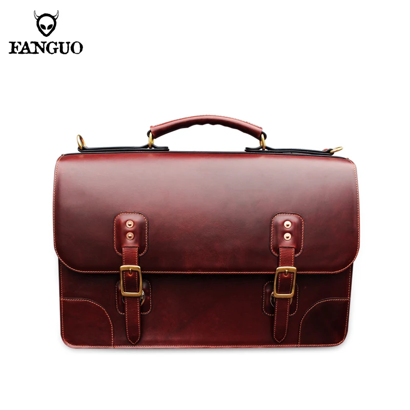 

Vintage Handmade Genuine Leather Handbag Cowhide Briefcase Messenger Shoulder Bag Large Capacity 13.5" Laptop Work Business Bag