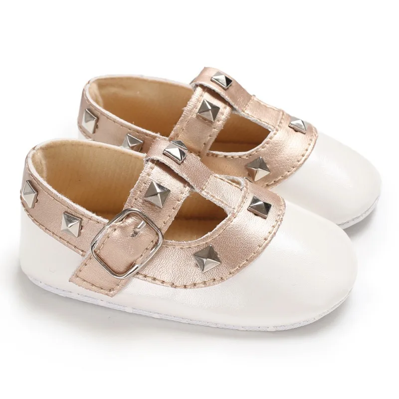 Обувь для новорожденных девочек; обувь для первых шагов из искусственной кожи с пряжкой и бантом; цвет красный, черный, розовый, белый; нескользящая обувь для малышей на мягкой подошве - Цвет: YTM1829W