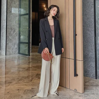 

Spring 2020 Slim Waist Women Notched Collar Solid Small Business Suit Korean Style Temperament Double Breasted Suit Coat Fashion