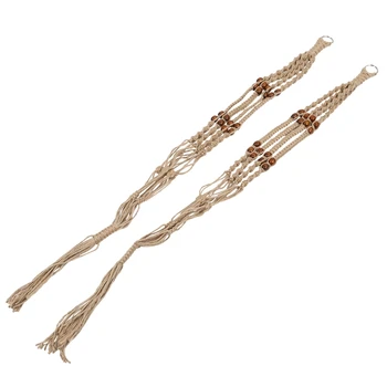 

2 Pcs Macrame Plant Hanger Indoor Outdoor Hanging Planter Basket Jute Rope With Beads 4 Legs