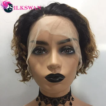

Silkswan Hair Short Cut 1b/27 Curly Human Hair Wig 13*4 Lace Front Wigs Density 150% Pixie Wig 100% Peruvian Remy Hair