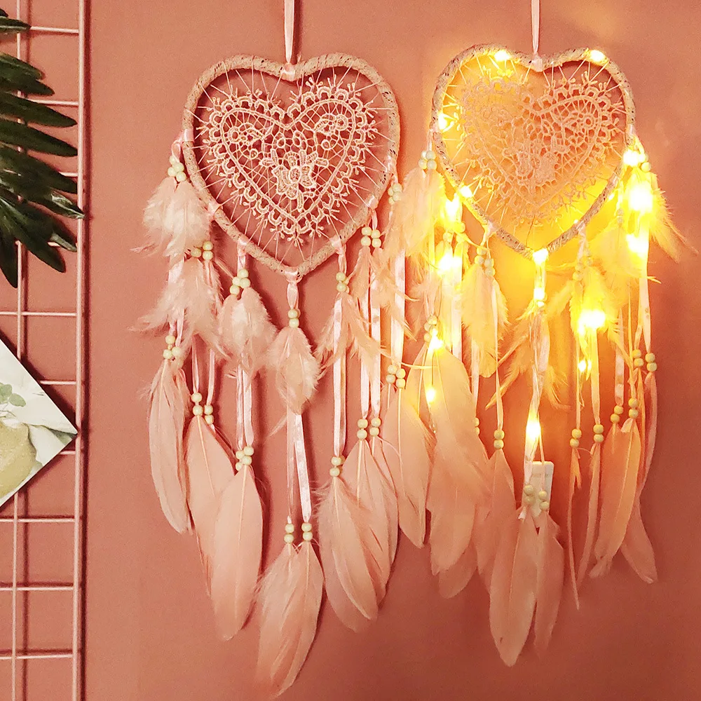 DIY светодиодный светильник Ловец снов Любовь Сердце вечерние VintageHandmade установить небольшой светильник самостоятельно - Цвет: white