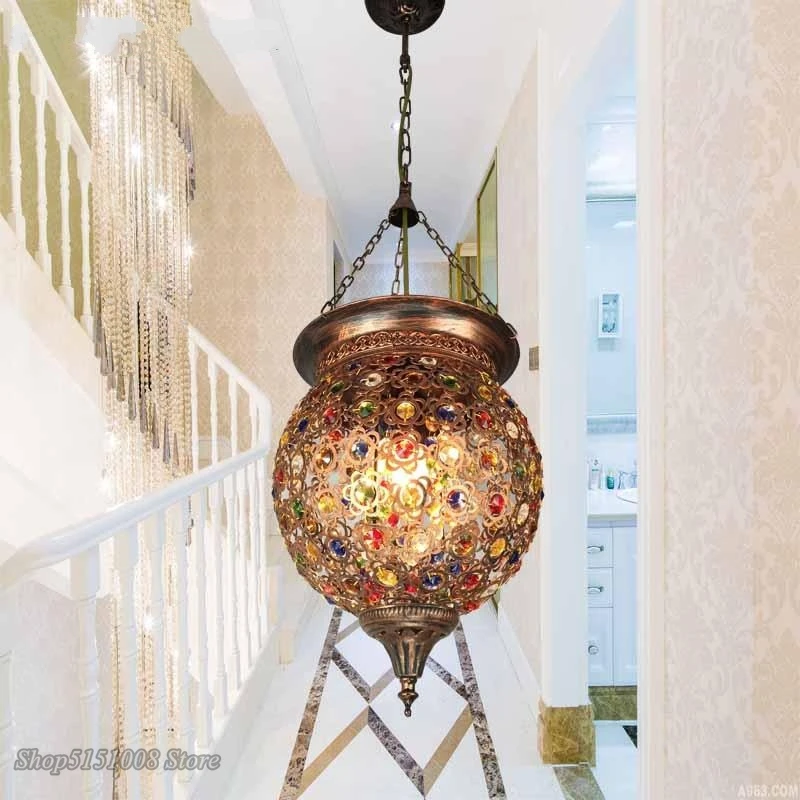 Турецкий богемный подвесной светильник стеклянная лампа окрашенная
