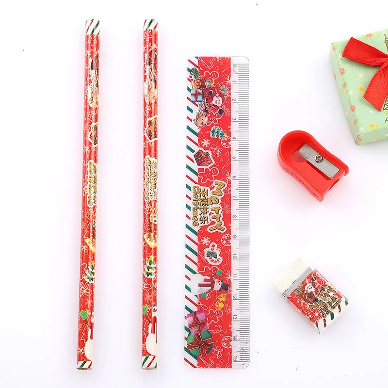 Канцелярские принадлежности с рождественской тематикой набор карандашей ластик комбинация начальной школы праздничный подарок 2,4x7 см Лидер продаж подарок для детей