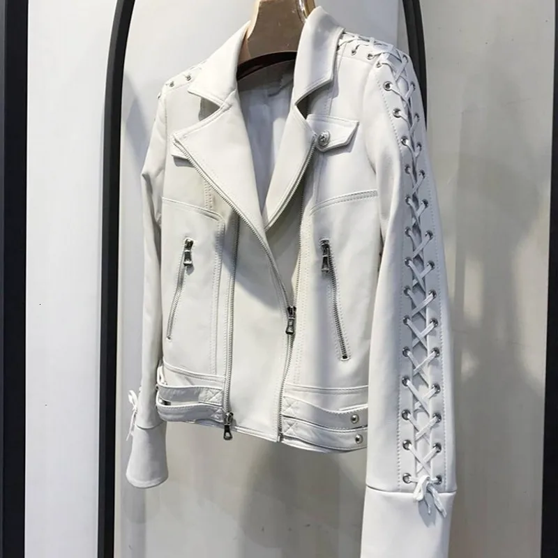 Высококачественные модные женские Куртки из натуральной кожи на шнуровке