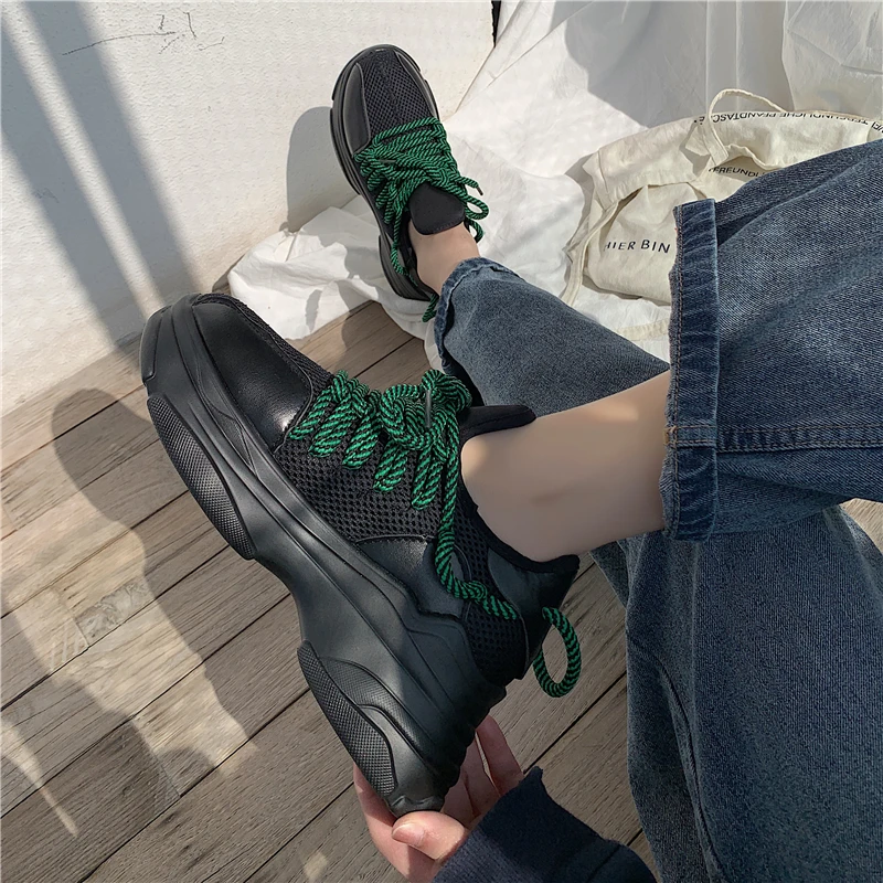 Весна Осень 2020 Новинка Сетчатые красные женские модные дышащие туфли на толстой