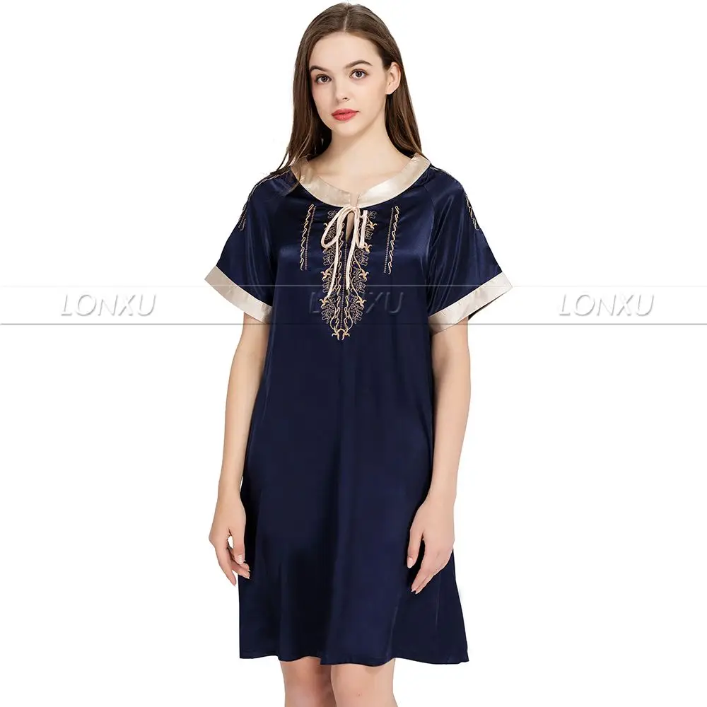 Navy Blue Женские атласные пижамы ночные рубашки, ночное белье нижнее белье Ночная рубашка s m l xl_ для всех сезонов - Цвет: Navy Blue