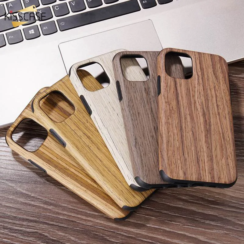 

KISSCASE Luxury Soft Wood Phone Case for iPhone X11 XR 11 XS MAX 2019 PU PC Silicone Case For iPhone X 11 XR 11 2019 Back Covers