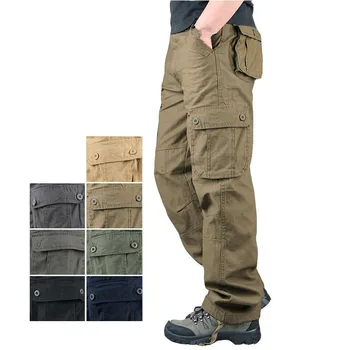 

2020 Mens Cargo Pants Tactical Multi-Pocket Overalls Male Combat Cotton Loose Slacks Trousers Army Military Work Straight Pants