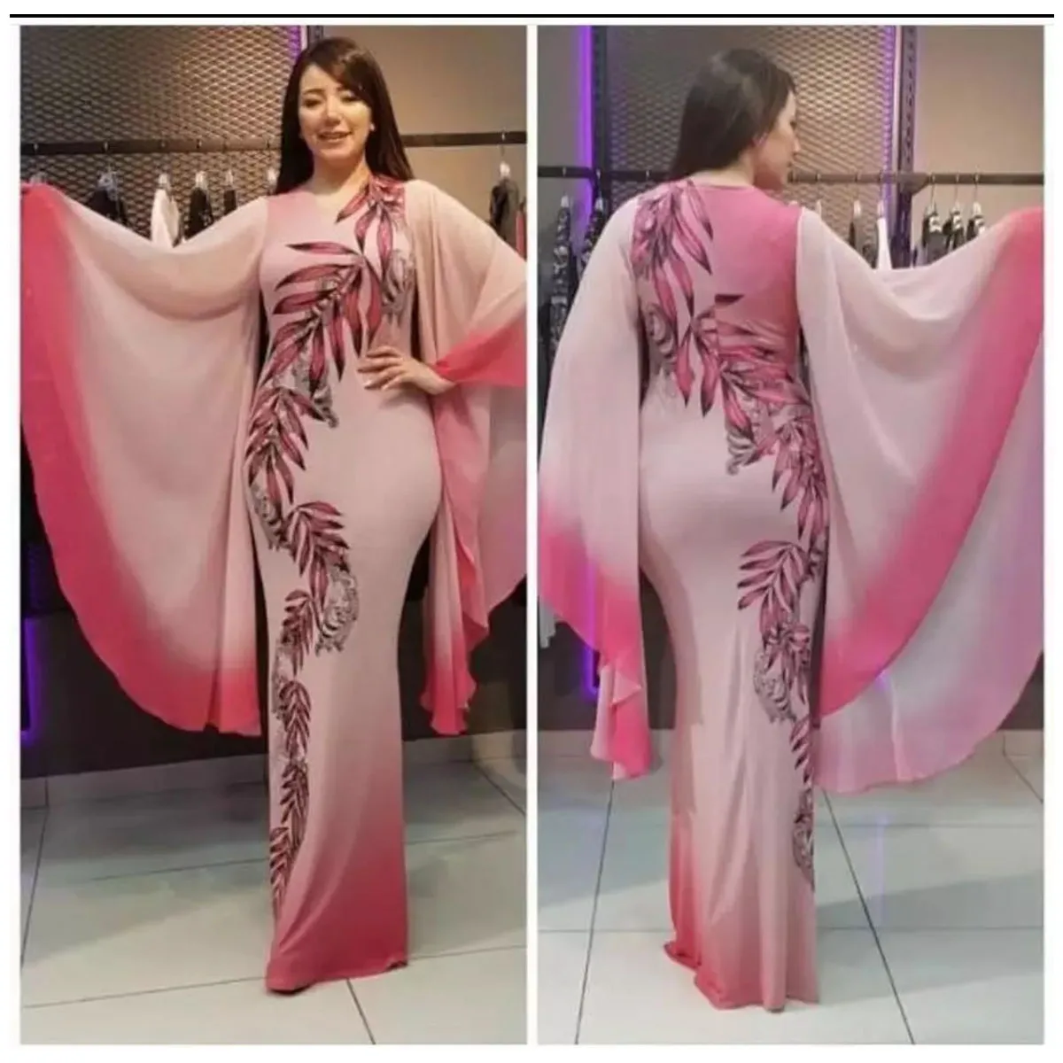 Африканское длинное платье с шифоновым рукавом большое эластичное Дашики платье для леди XFX01 - Цвет: pink