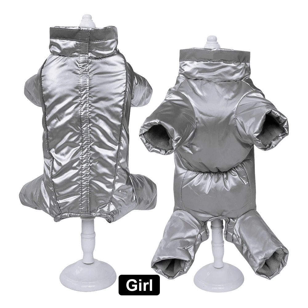 Girl Silver Теплая одежда для собак, водонепроницаемый Зимний пуховик для собак, светоотражающие зимние комбинезоны для домашних животных, комбинезон для мужчин и женщин, одежда для собак чихуахуа - Цвет: Girl Silver