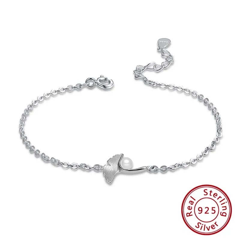 SB39 ORSA JEWELS Аутентичные 925 серебряные браслеты для женщин гинкго билоба и жемчужный узор серебряный цвет женские ювелирные изделия для вечеринки SB39 - Цвет камня: SB39