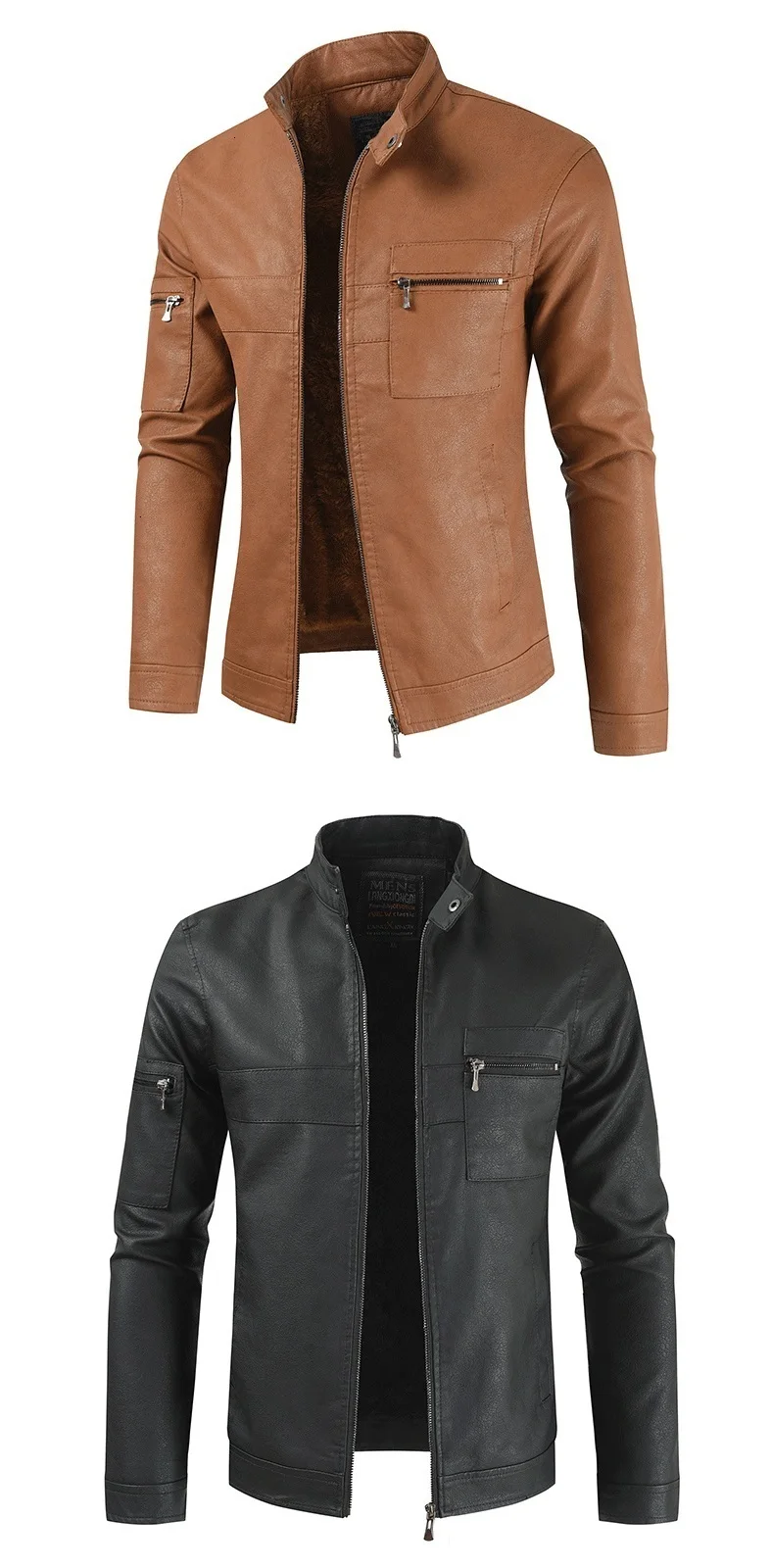 Men Winter Brand New Casual Vintage Warm Fleece Leather Jackets Coat Men Outfit Fashion Pockets Motor Leather Jacket Men