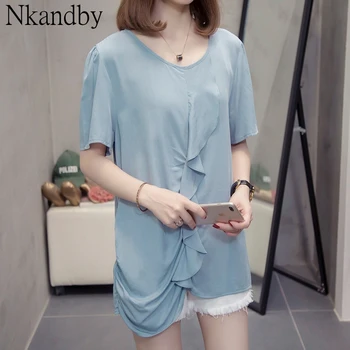 

Plus Size Fashion Chiffon Blouse Top For Women 2020 Summer Clothes Loose Short Sleeve Ruffles Solid Color Korean Shirts Feminine