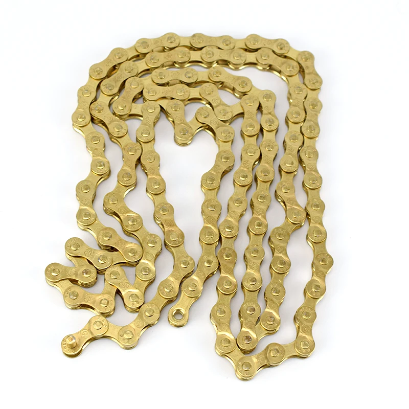Top 8 Speed Bicycle Chain Gold 116L Bike Chain 24 Speed Solid Paltes Mountain Road Bike Chains 8S Ultralight 309g Boxed F80 4