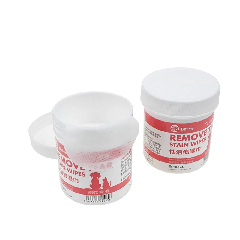 100 uds/olla de ojo de Pet toallitas húmedas mascotas perros gatos limpiar perro gato lágrima removedor de manchas de ojo de Pet aseo toallitas elementos para el cuidado de mascotas