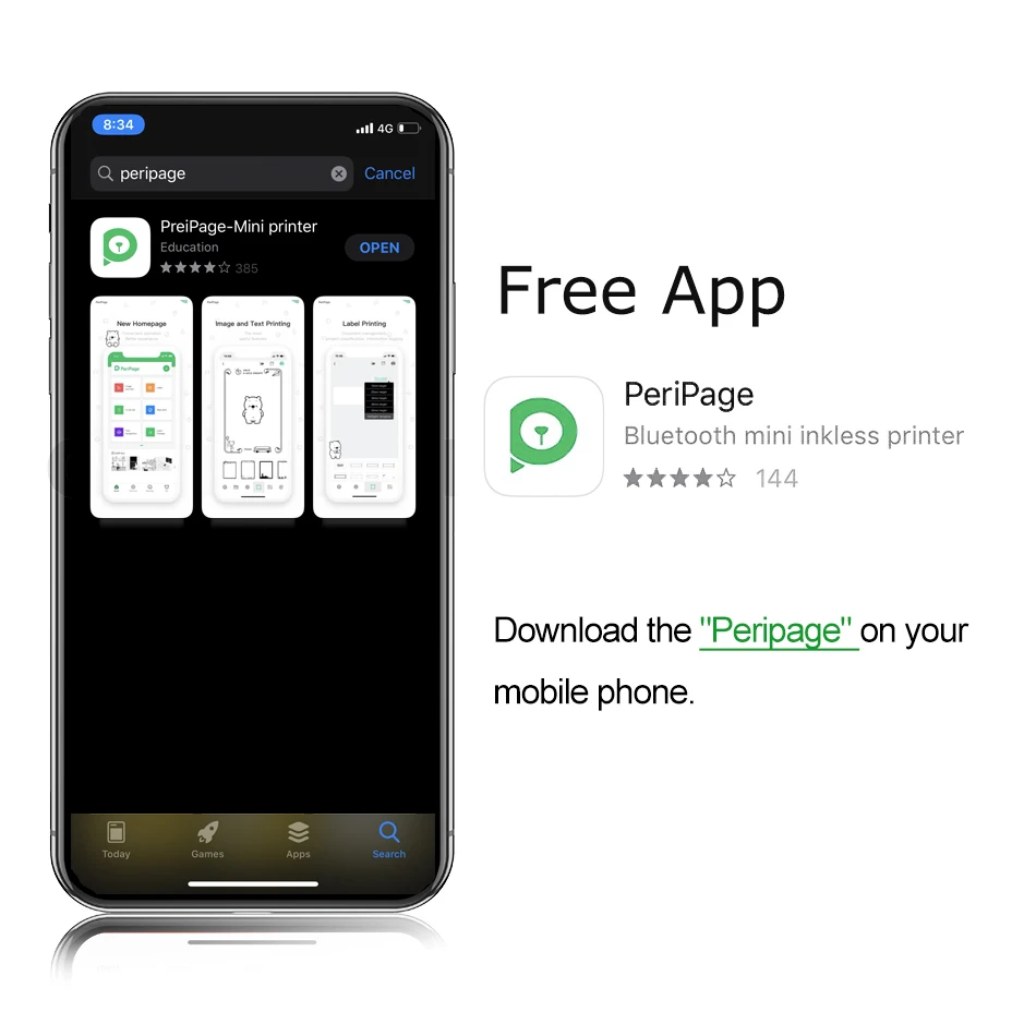 PeriPage мини портативный термопринтер Карманный фотопринтер Bluetooth соединение с