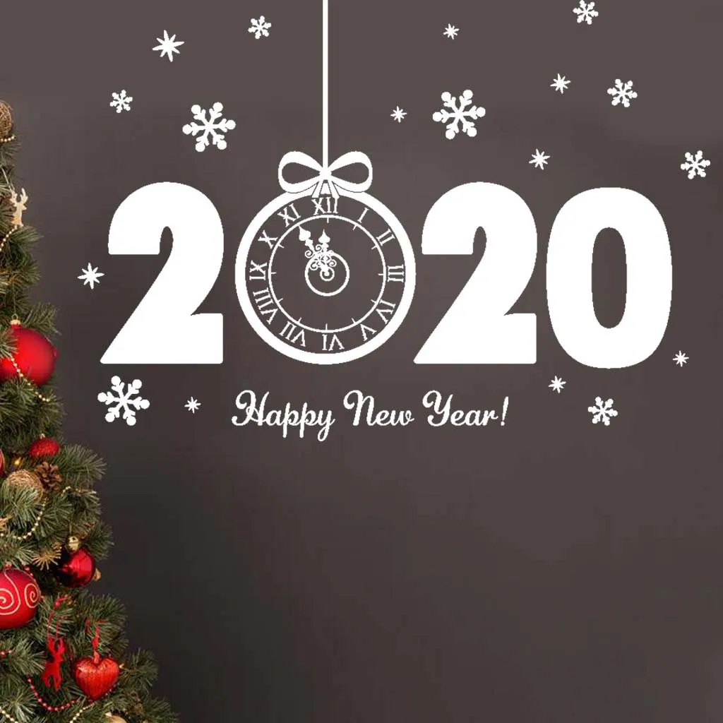 Happy new year wall sticker clock shape window decor Creative Wall Affixed With Decorative Wall Window Decoration#1011Y20