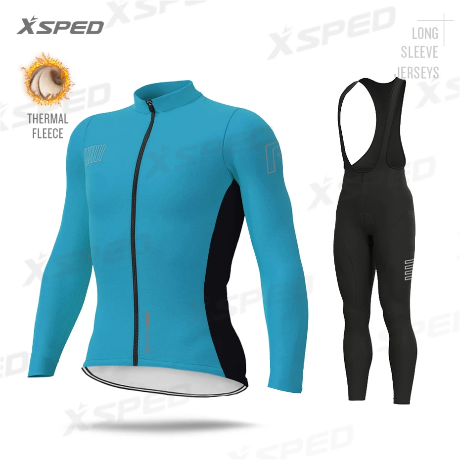 Bib Cycling Set Зимняя одежда для велоспорта с длинным рукавом, комплекты из Джерси, термо-флис, профессиональная команда ALEING, Мужская теплая униформа для MTB, одежда для шоссейного велосипеда, одежда для улицы - Цвет: Bib Cycling Set