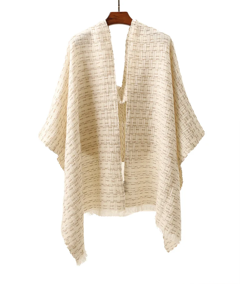 Naizaiga Cashmere Yarn-dyed warm color cloak beige camel solid color matching pure blanket shawl female scarf,SN256