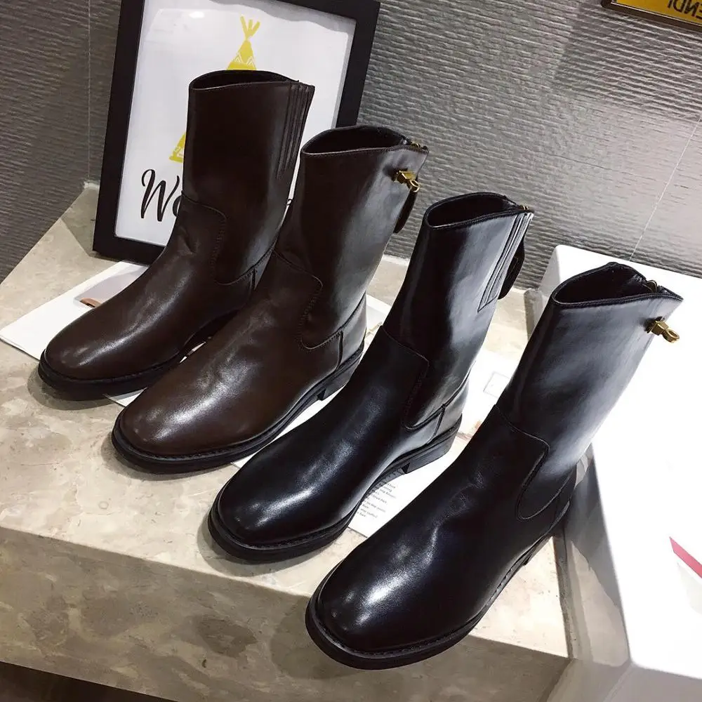 

Low Heels booties Brand Women's Shoes Round Toe Boots Female Winter Booties Ladies Bootee Woman 2019 Zipper Fashion Rubber