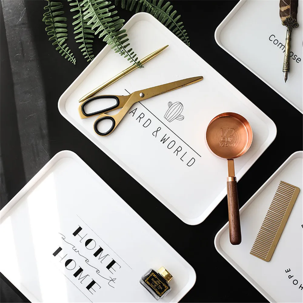 

Creative Geometric Storage Tray White PP Snack Dessert Serving Tray Breakfast Bread Fruit Dish Jewelry display Plate Home Decor