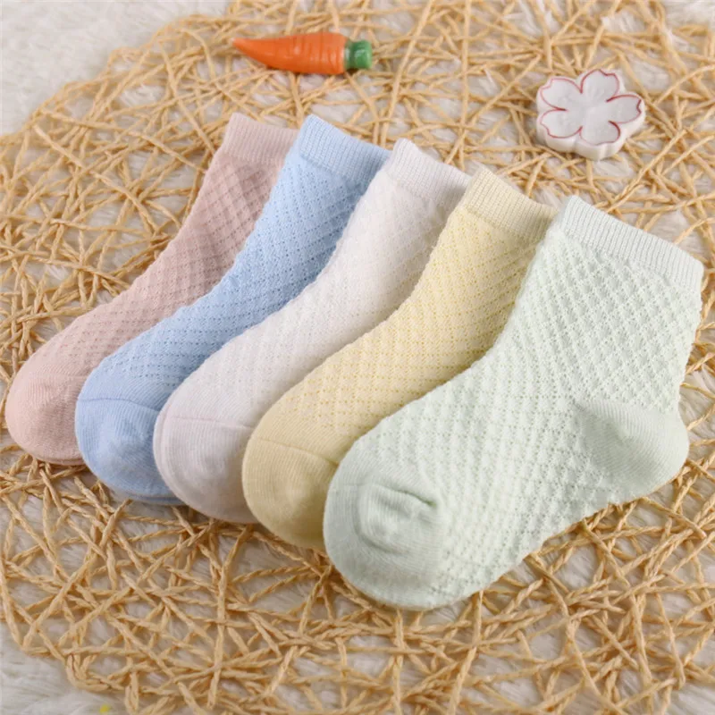 5 Pairs/Lot Children Soft Cotton Socks Boy Girl Baby Ultrathin Fashion Breathable Solid Mesh For Spring Summer 1-8T Teens Kids - Image 4