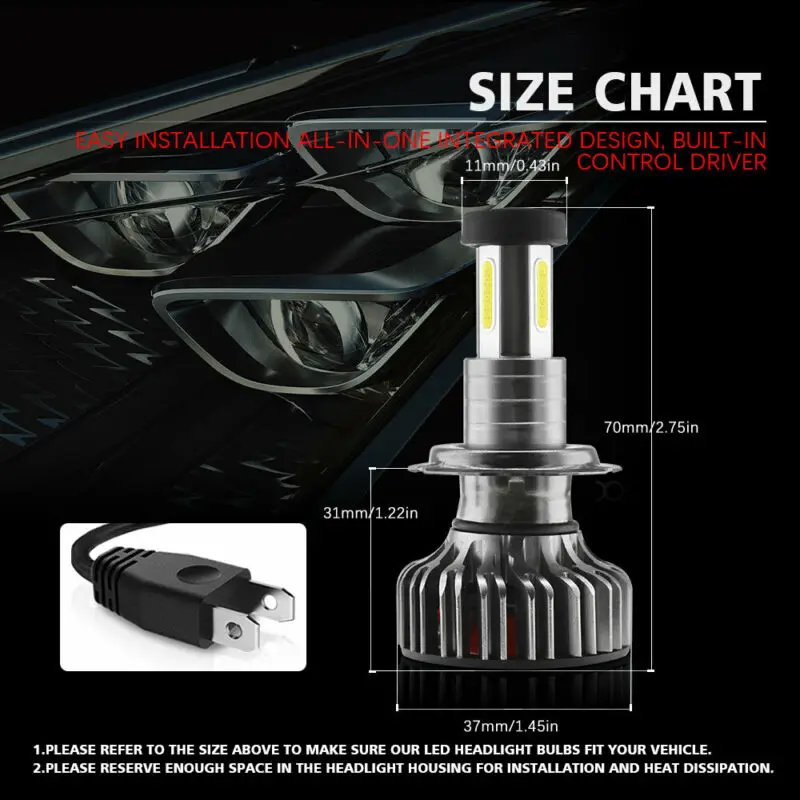 Автомобильный H7 светодиодный головной светильник Светильник лампы 12V 24V Canbus Error Free высокий низкий пучок 30000LM 6000K белый туман светильник Алюминий