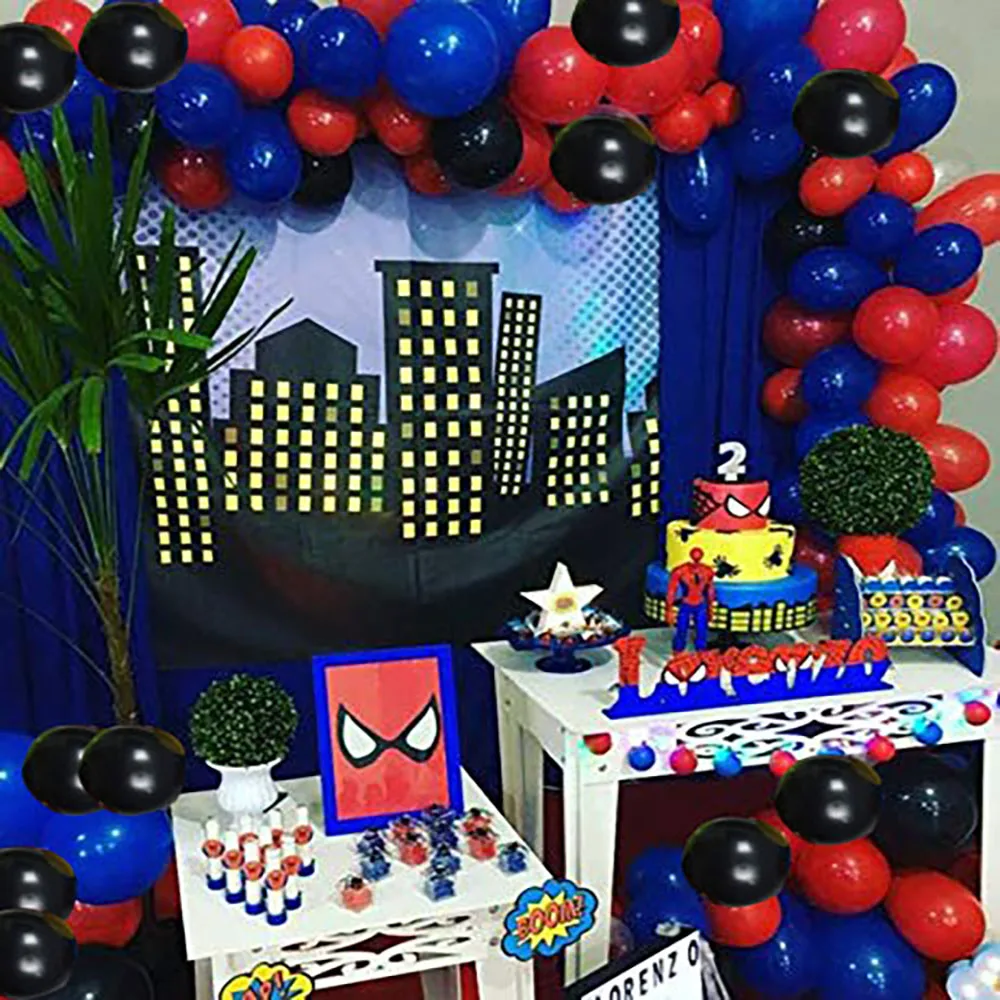 12 SUPERHERO BALLOONS party birthday children girls kids BLUE BLACK