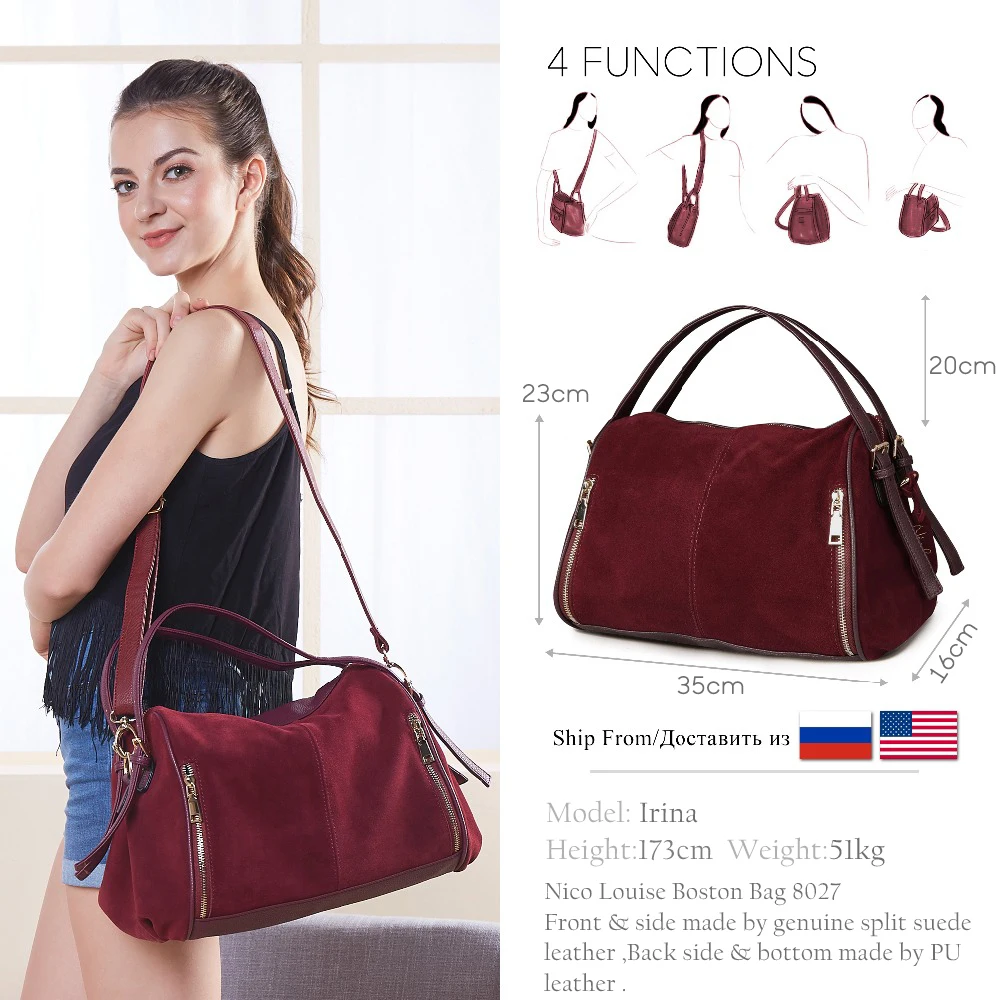 

Women Real Split Suede Leather Boston Bag,Original Design Lady Shoulder Traveling Doctor Handbag Top-handle Bags Sac