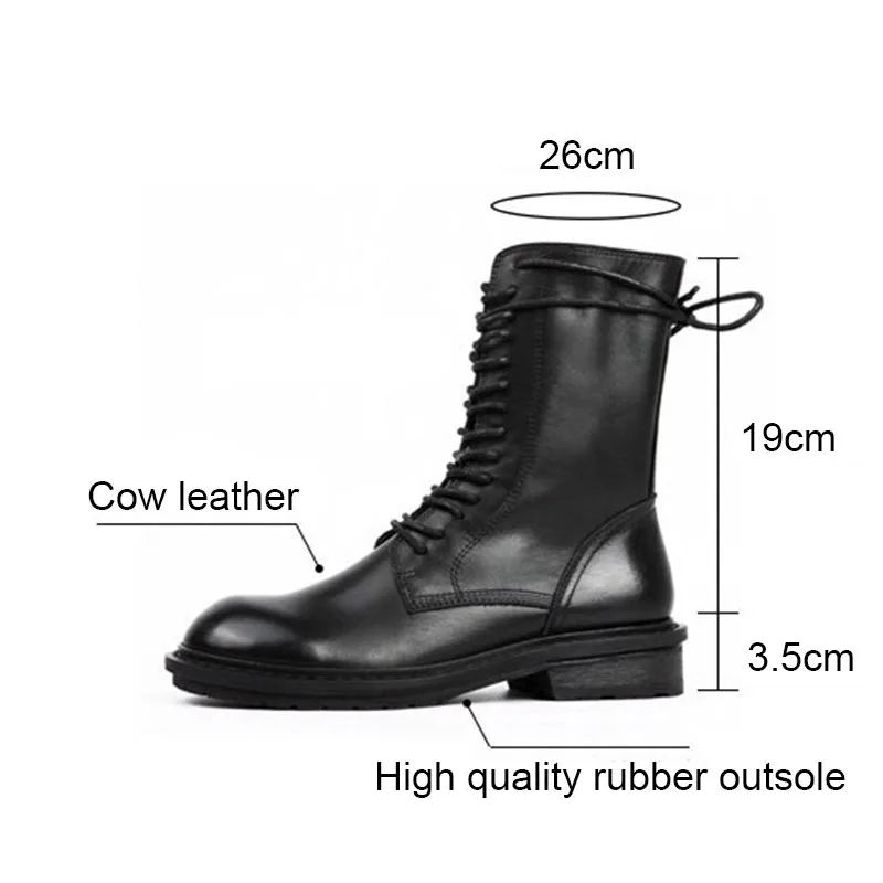 Rimocy Spring Womens Cow Leather Ankle Boots Dark Style Streetwear High Top Platform Block Heel Biker Boots Ladies Shoes