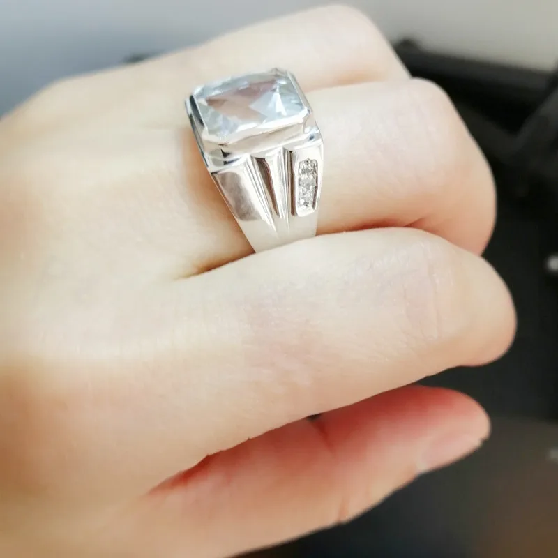 Мужское кольцо с натуральным белым топазом, кольцо,, серебро 925 пробы, 8ct, драгоценный камень, хорошее ювелирное изделие# C910101