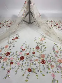

5yards Bridal Sequins Embroidery Lace Fabric 2020 High Quality African dry voile Lace Fabric for French Happy party