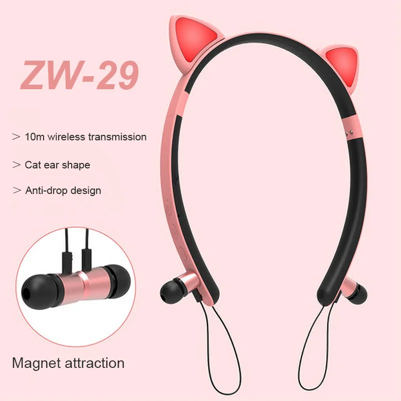 ZW-29 Cute girl HIFI стерео беспроводные bluetooth наушники светящиеся кошачьи уши гарнитура