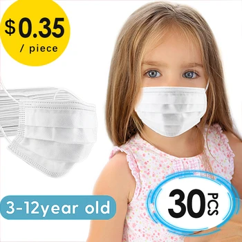 

30PCS Kids Protective Face Mask Child Safety 3 Layer Disposable Anti Virus Dust Flu Masks Respirator Filter Mask For The Face