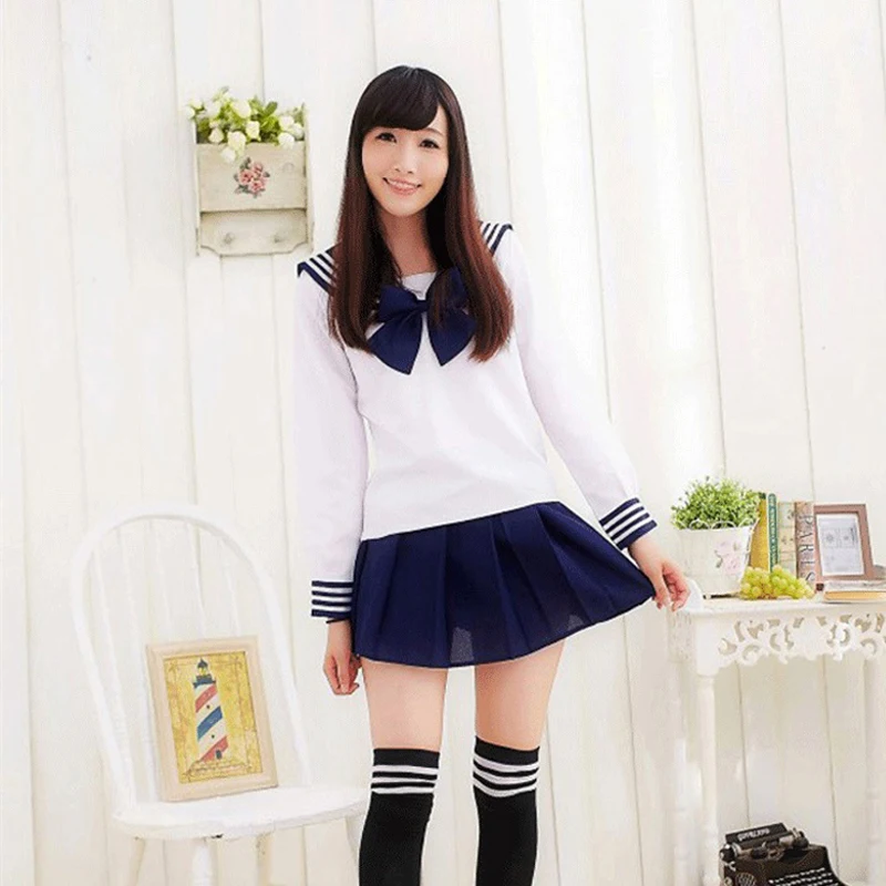 Школьная форма с длинным рукавом матросские Топы + галстук бабочка юбка одежда в