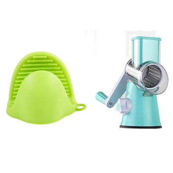

Silicone Gloves Oven Heat Insulated Finger Gloves & Manual Vegetable Cutter Slicer Kitchen Round Mandoline Slicer