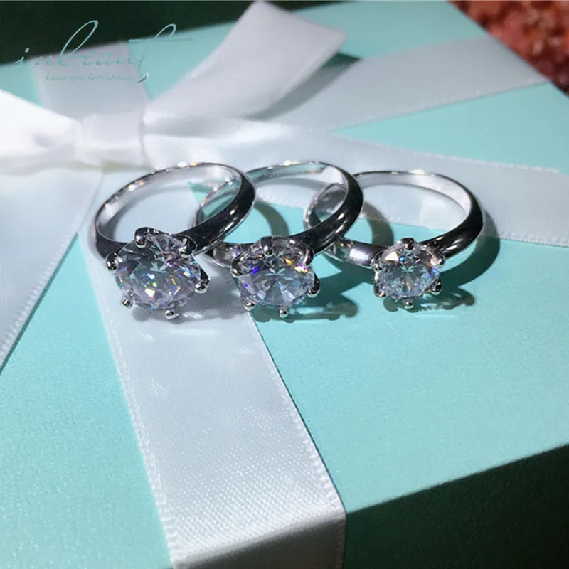 Inbeaut 925 серебро 3 Ct Блестящий вырез приблизительное кольцо Moissanite женское Сверкающее Аутентичное искусственное бриллиантовое кольцо для женщин