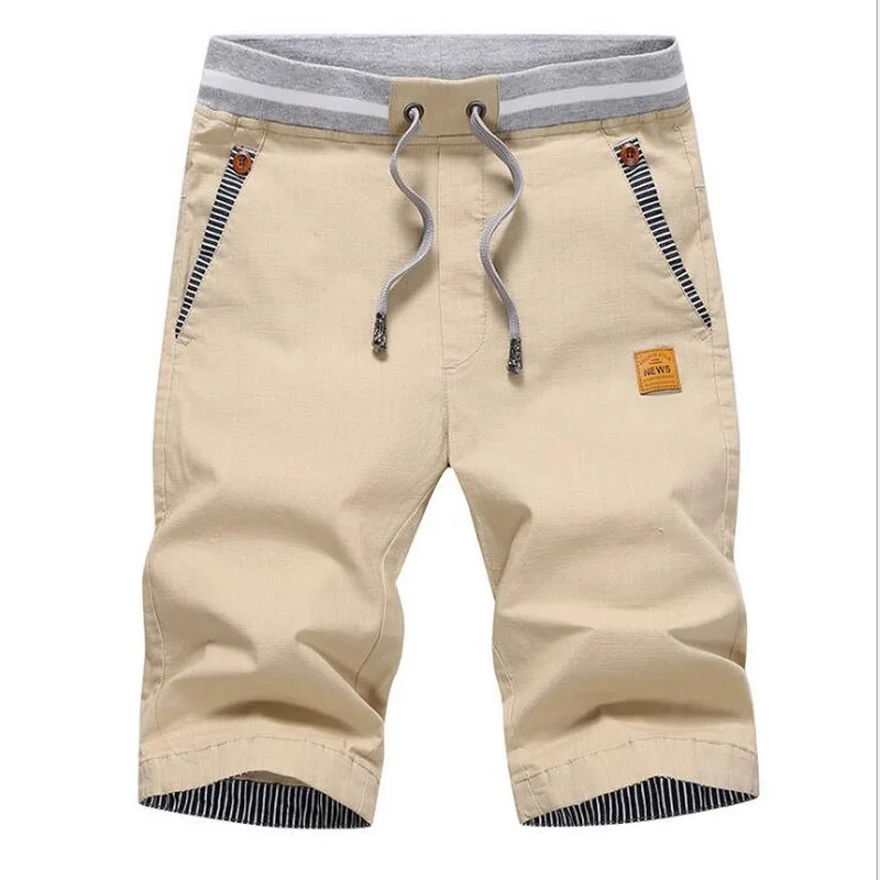 Новые летние льняные шорты до колена Мужские повседневные штаны для стройных шорт Молодежные Пляжные штаны