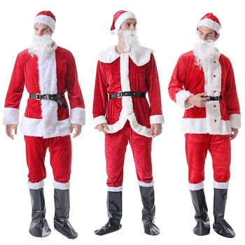 

Santa Claus Costume Cosplay Men's Deluxe Red Santa Suit Clothing Fancy Dress Christmas Party Clothes For Adults dropshipping