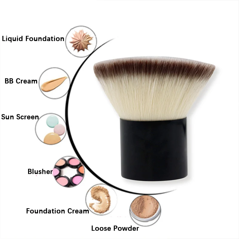 1pc Portable Flat Top Foundation Makeup Brush With Bag Powder Blush