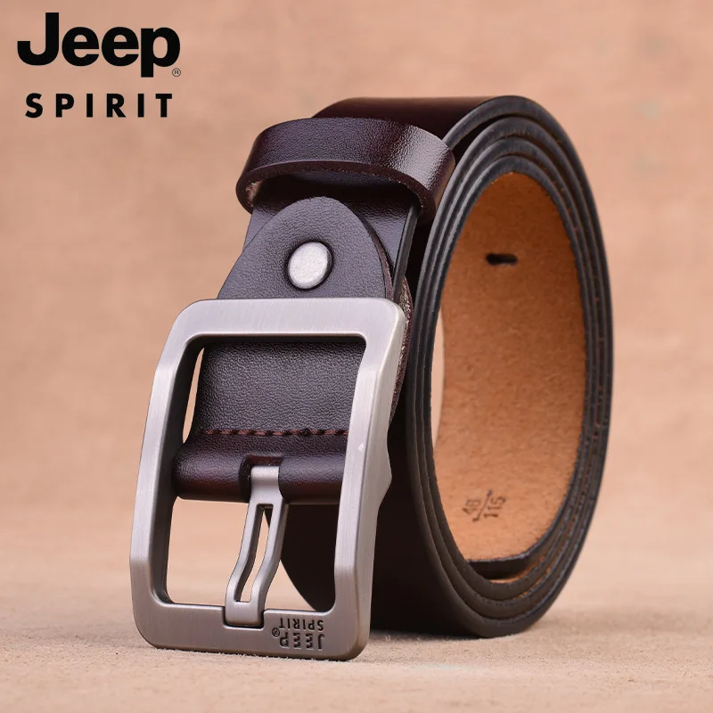 JEEP SPIRIT мужской ремень из натуральной кожи, двухслойный мужской ремень из коровьей кожи, деловой Повседневный ремень из натуральной кожи для мужчин 110 см-130 см