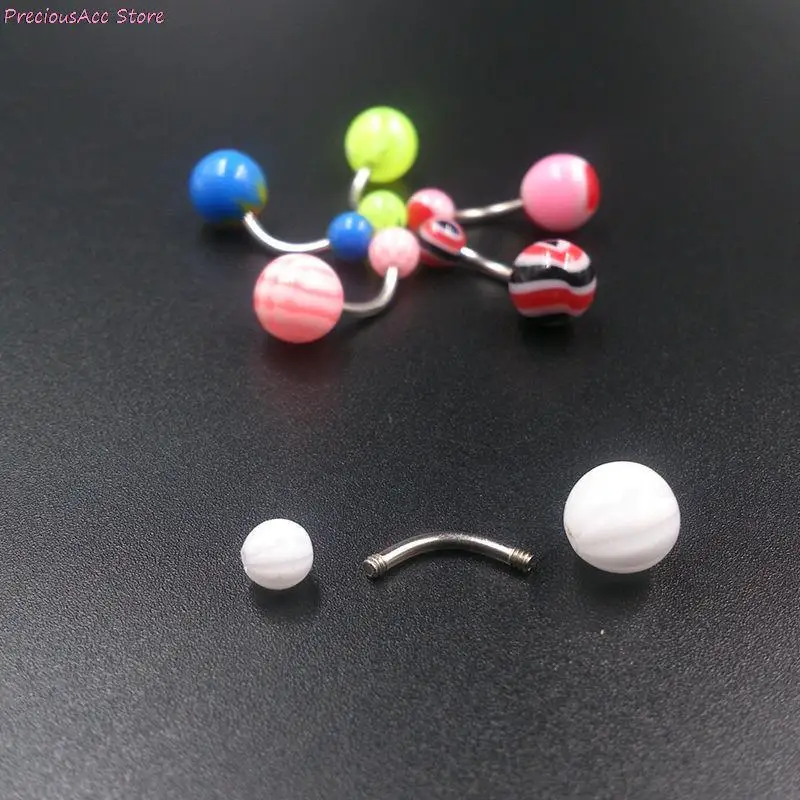 10pcs/set Stainless Steel Belly Button Ring Curved Barbell With Acrylic Pattern Ball Navel Piercing Bar piercing jewelry body piercing jewelry body jewelry