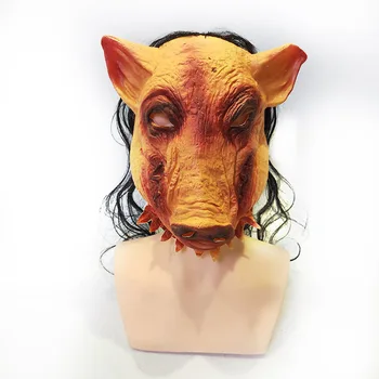 

Halloween Performance Props Pig Mask with Hair Vinyl Pig Mask Head Band Halloween domino